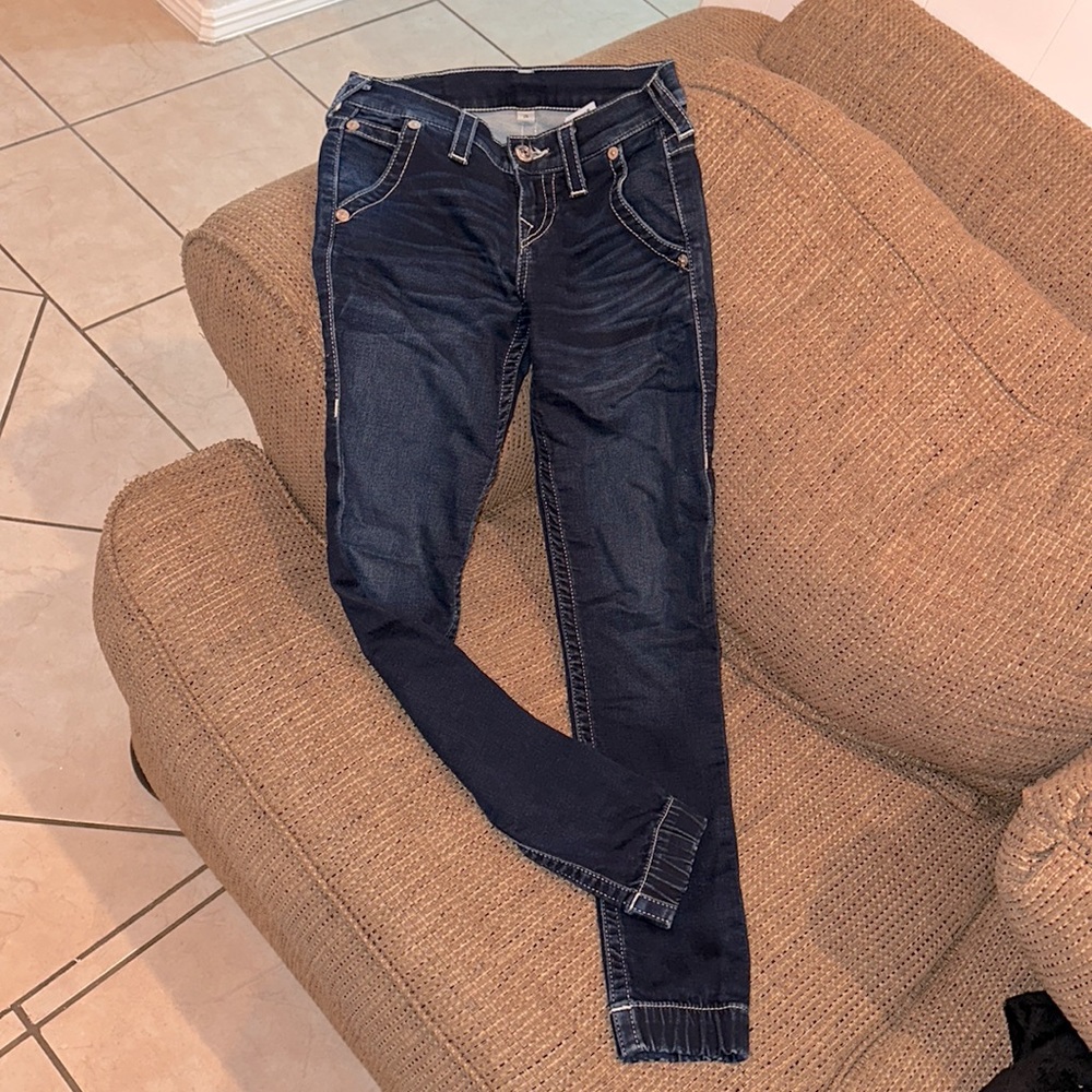 True Religion Y2K Low Rise Dark Wash Jeans Embellished size $25